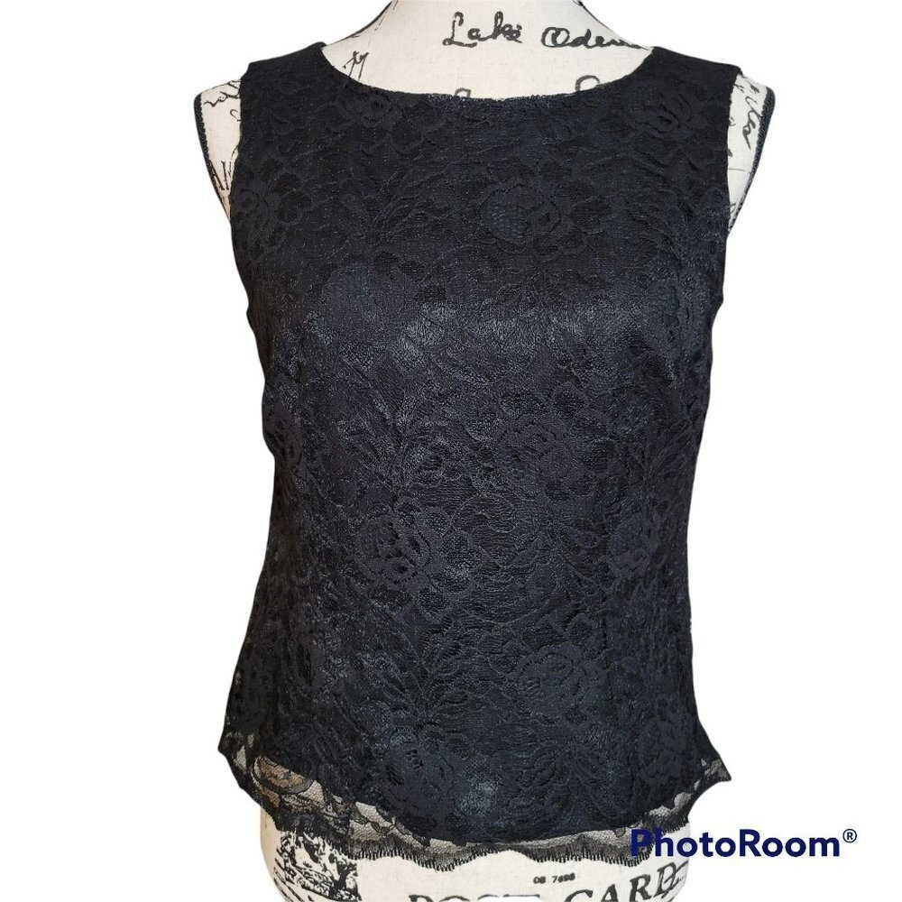 Gianni Petite Black Lace Made in USA Tank Top - Size 8